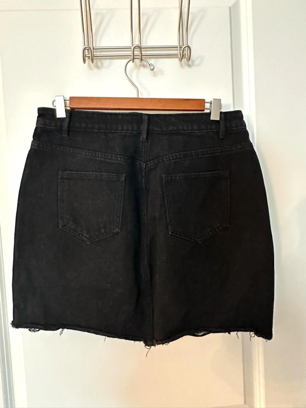 Missguided Black Distressed Denim Mini Skirt